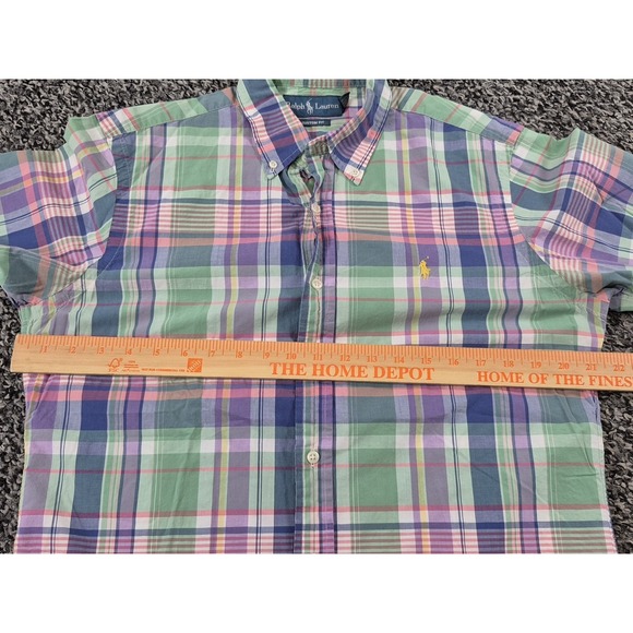 Ralph Lauren Custom Fit Button Down Shirt‎ Mens Medium Blue Plaid Short Sleeve - Picture 6 of 8